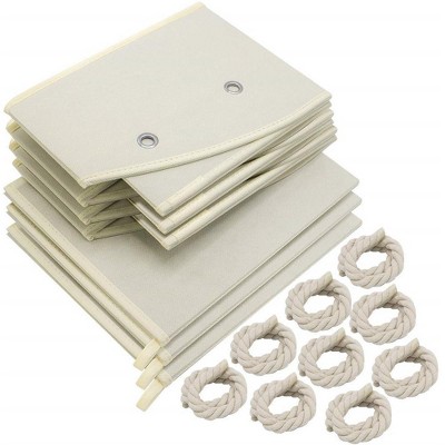 Beige Fabric Collapsible Storage Bins with Rope Handles, Set of 3
