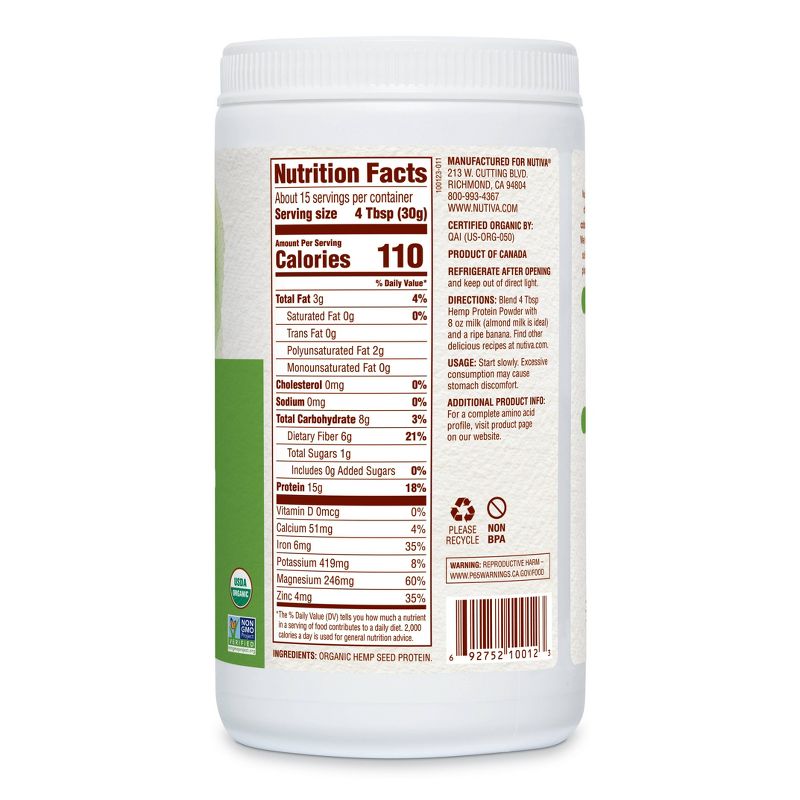 Nutiva Organic Vegan Hemp Plant Based Protein Powder - 16oz, 3 of 4