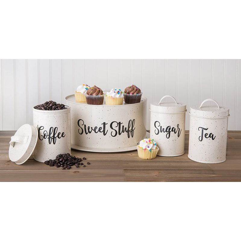 Amici Home Maddox Metal Dessert Cake Carrier, Food Storage, Speckled Cream & Painted Script Decal, Cream & Gold Speckle, 2 of 4
