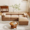 Elegant White Chenille  Sofa with Storage Seat and Ottoman, L-Shaped 3-Seater Cylindrical Backrest and Armrests - 2 of 4