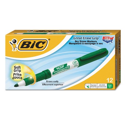 Bic Great Erase Grip Fine Point Dry Erase Marker Green Dozen GDE11GN