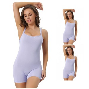 INSPIRE CHIC Women's Square Neck Tummy Control Bodycon Rompers Sleeveless Shorts Body Shapers 3 Packs - 1 of 4