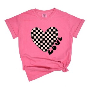 Simply Sage Market Women's Checkered Heart Black Short Sleeve Garment Dyed Tee - 1 of 4