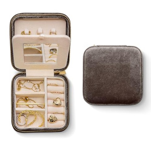 Benevolence La Plush Velvet Travel Jewelry Box Organizer With Mirror :  Target