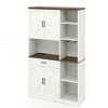 PDTEND 71'' Farmhouse Kitchen Pantry Sideboard with Cabinet, Drawer, Hutch, Glass Holder, Microwave Stand & Charging Station - 2 of 4