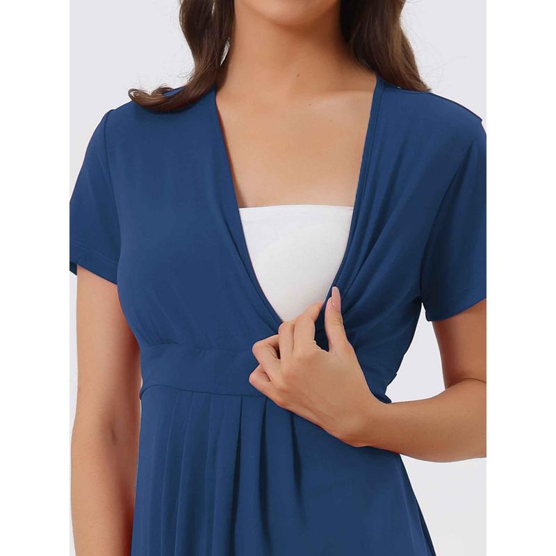 cheibear Women's Tie Back Casual V-Neck Maternity Short Sleeve Lounge Dress, 4 of 6