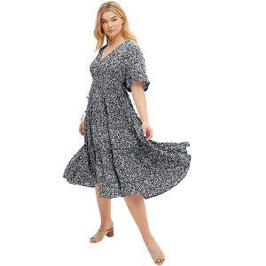 ellos Plus Size Tiered Midi Dress With Surplice Neckline - 1 of 4