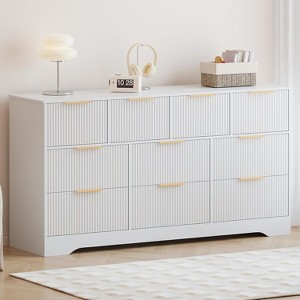 Modern 10-Drawer Dresser with Fluted Texture, Wide Wood Chest for Bedroom Storage & TV Stand, 59 Inch Wide, Anti-Tip Kit Included - 1 of 3