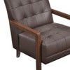 Okak Comfy Leather Accent Chair Contemporary Living Room Chair with Upholstered Tufted Cushion Walnut Finish Wood Armchair - 2 of 4