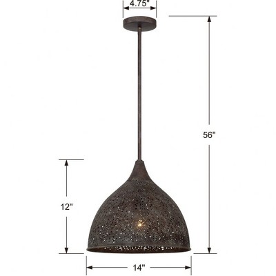 Jasmine 14" Forged Bronze Crystal Pendant Light