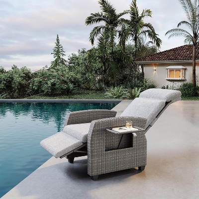 Outdoor Wicker Recliner Chair, Patio Recliner with Independently Adjustable Backrest and Footrest