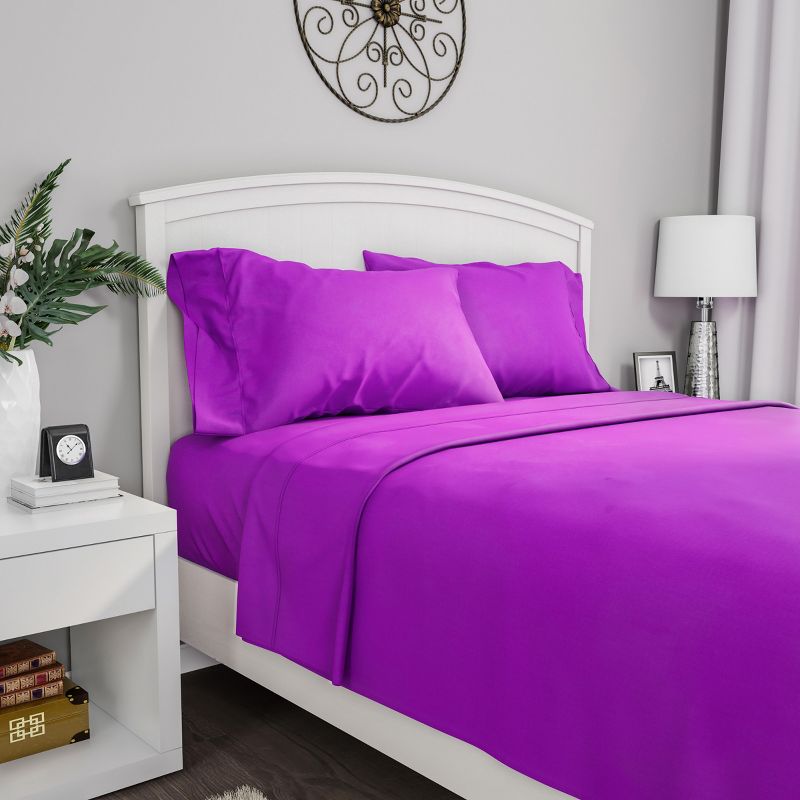3-Piece Brushed Microfiber Twin Sheet Set - Bedding with Wrinkle and Stain-Resistant Fitted and Flat Sheets Plus Pillowcase by Lavish Home (Purple), 1 of 5