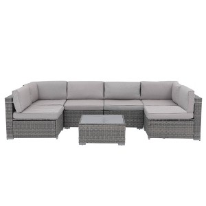 Sunsitt 7pc Rattan Wicker Outdoor Patio Conversation Set Gray - 1 of 4