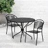 Emma and Oliver Commercial Grade 35.25" Round Black Patio Table Set-2 Round Back Chairs - image 2 of 4