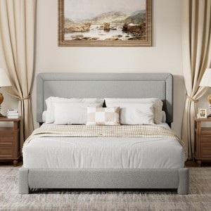 Vipbear Queen/King Upholstery Bed Frame Platform Bed with Adjustable Headboard,No Box Spring,Bed Frame with with Wooden Slat Support Easy Assembly - 1 of 4