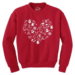 Christmas Heart Crewneck Sweatshirt Funny Cute Holiday Graphic Novelty Longsleeve Sweater - Crazy Dog Crew Neck Sweatshirt - 1 of 4