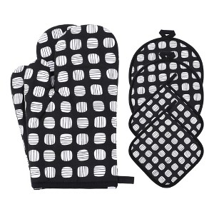 REGALWOVEN Cotton Heat Resistant Stain-Resistant Oven Mitts 2 Pcs with Pot Holders 4 Pcs 11x7.1inch - 1 of 4