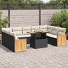 vidaXL 10 Piece Patio Sofa Set with Cushions Black Poly Rattan Acacia - Black and Cream with Storage - 2 of 4