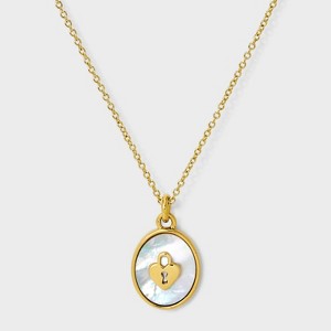 Tiny Tags 14K Gold Ion Plated with Mother of Pearl Inlay Lock Pendant Necklace - Gold - 1 of 4