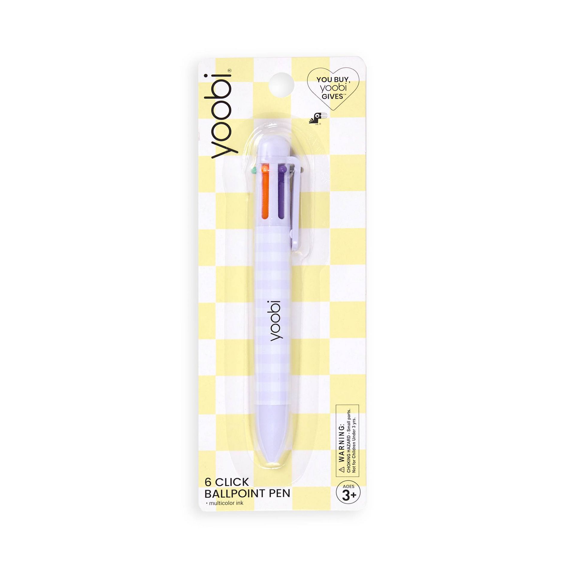 Yoobi Valentine's Day 6 Ink Click Ballpoint Pen Soft Lavender Gingham 0.7mm Colorful Valentine's Day Gift