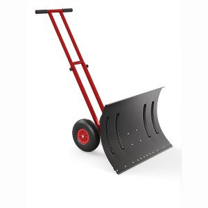 Snow Shovel Pusher for Driveway,Heavy Duty 2-Wheel Snow Shovel with Double Rod,29" Angled Blade Efficient Metal Snow Removal,Snow Plow for Sidewalk - 1 of 4