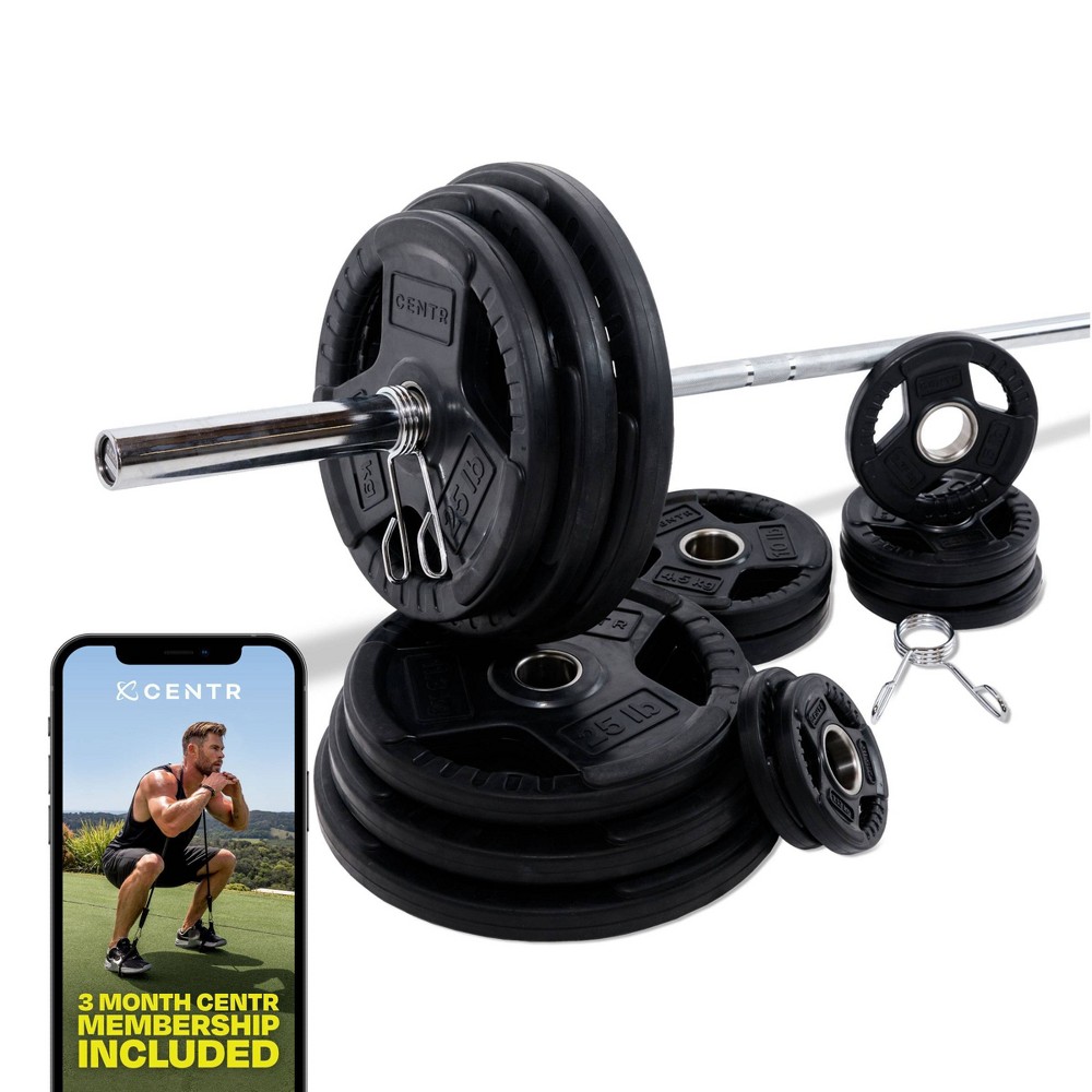 Photos - Barbells & Dumbbells Centr by Chris Hemsworth 300lb Olympic Weight Set with Bar and 3-month Cen