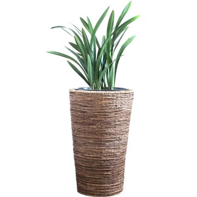 Wicker Banana Rope Tall Floor Planter with Metal Pot