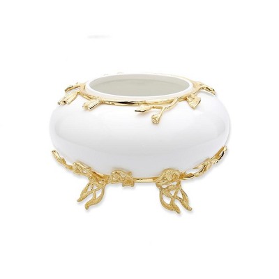 Classic Touch White Glass Bowl with Gold Detail