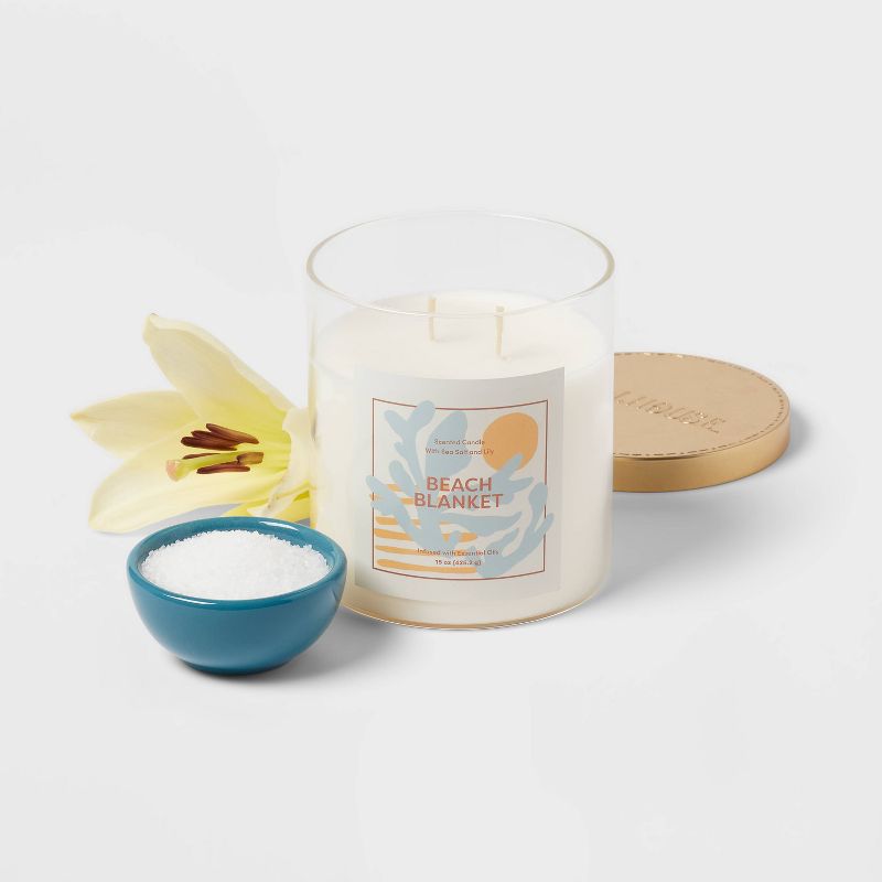 15oz 2-Wick Glass Jar Abstract Wave Print Beach Blanket Candle Light Blue - Opalhouse&#8482;, 4 of 5