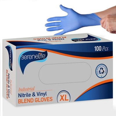 SereneLife Nitrile Disposable Gloves - XL Size - 100 Count - Blue