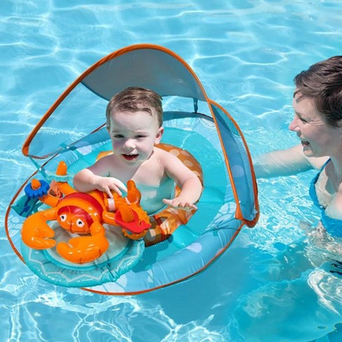 Baby Swim Float Car Shaped Stable Baby Pool Float With Canopy For