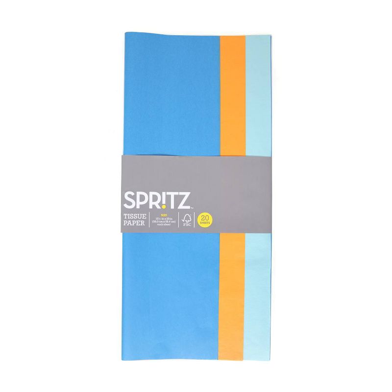 20ct Banded Tissue Paper Orange/Blue/Light Blue - Spritz&#8482;, 1 of 2