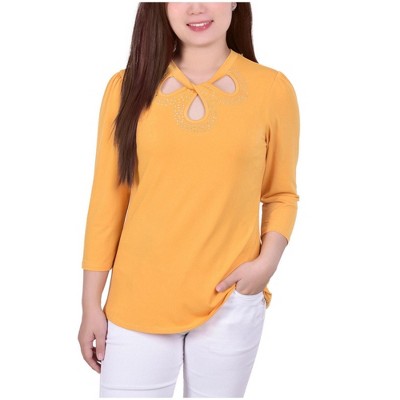 NY Collection Womens Studded Keyhole Pullover Blouse