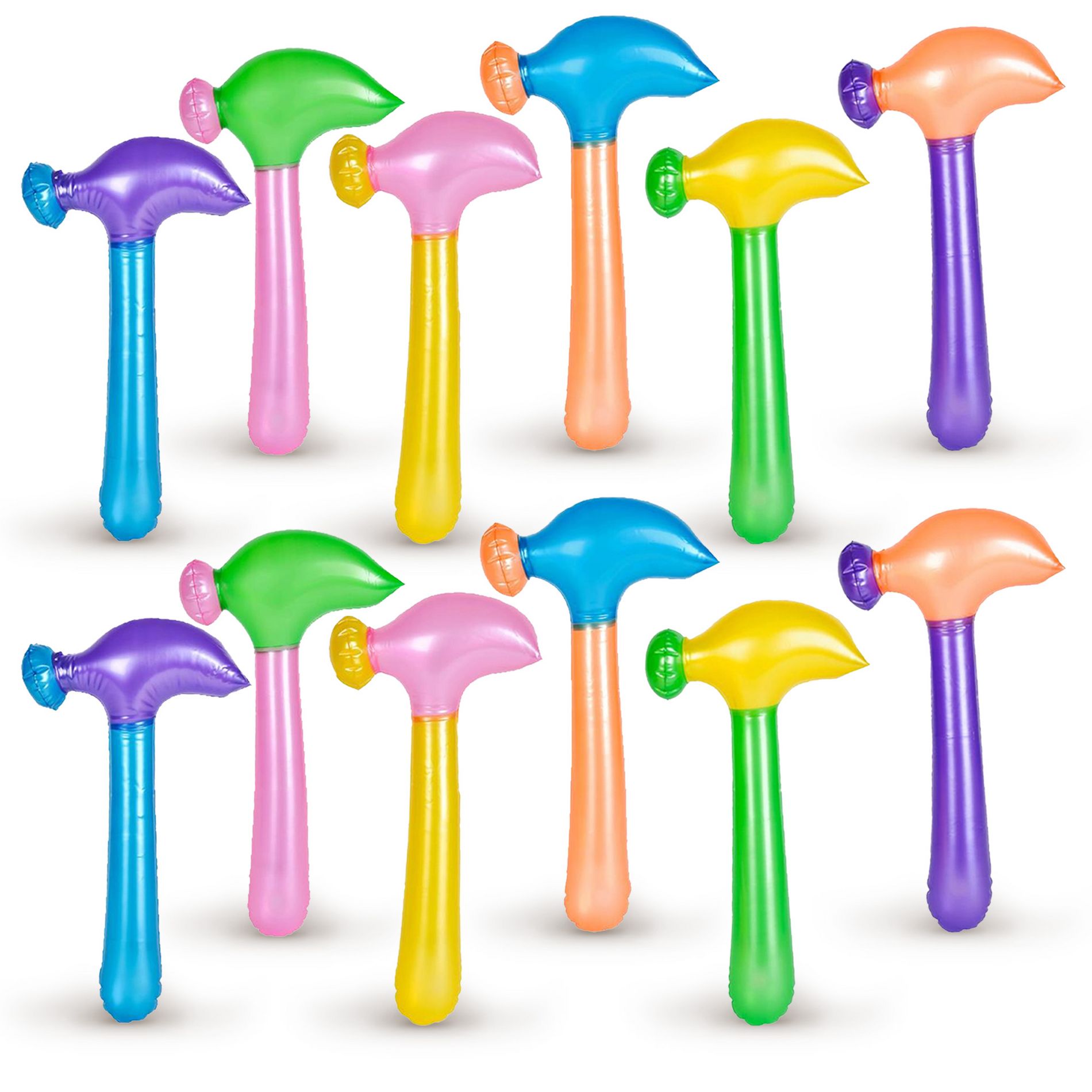 Playbees Multi-Colored Inflatable Hammer - 12 Pack - Assorted Neon Mallets - 14 Inch