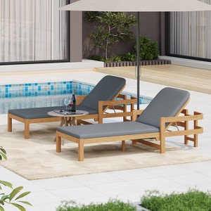 Christopher Knight Home Paolo Outdoor Adjustable Acacia Wood Chaise Lounge with Cushion (Set of 2) - 1 of 4