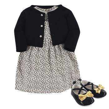Little Treasure Baby Girl Cotton Dress, Cardigan and Shoe 3pc Set, Leopard