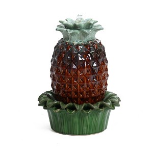 LuxenHome 17" Tabletop Ceramic Water Fountain, Pineapple Indoor and Outdoor Waterfall Fountains for Patio, Garden Decor Brown - 1 of 4