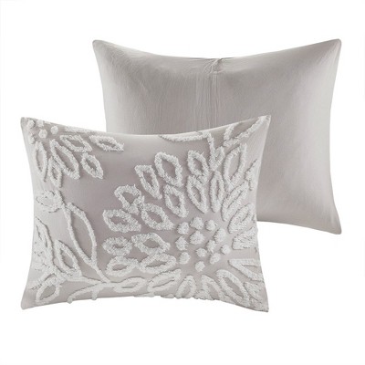 Shabby Chic Grey & White Cotton Chenille Floral Duvet Set - King/Cal King