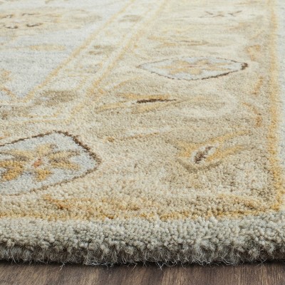 Light Blue and Sage Tufted Wool 4' x 6' Area Rug