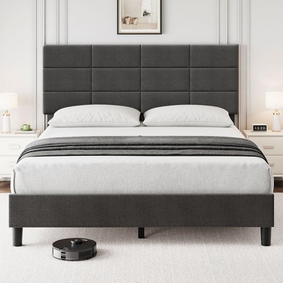 Twin/Full/Queen/King Bed Frame Upholstered Platform with Headboard and Strong Wooden Slats