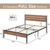 Full Bed Frame with Headboard Footboard, Rustic Brown Wood Metal Wrought Rod Slat Platform Farmhouse Bedframe - 2 of 4