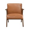 Faux Leather Upholstery Solid Rubberwood Accent Chair with Dacron Foam, Attached Cushions and Brown Finish Frame - 2 of 4