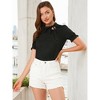 INSPIRE CHIC Women's Bow Tie Neck Solid Color Elastic Cuffs Elegant Office Short Sleeve Blouse - 3 of 4
