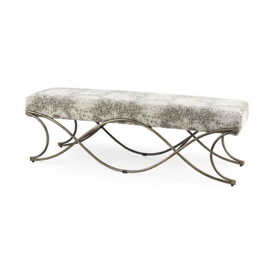 HomeRoots 55" Light And Dark Gray Chenille And Gold Metal Upholstered Bench