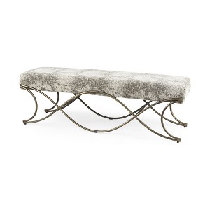HomeRoots 55" Light And Dark Gray Chenille And Gold Metal Upholstered Bench - 1 of 4