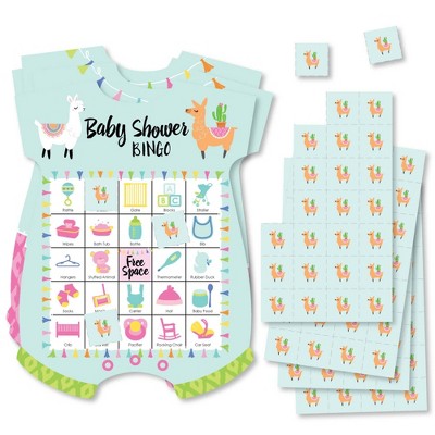 Big Dot of Happiness Whole Llama Fun - Picture Bingo Cards and Markers - Llama Fiesta Baby Shower Shaped Bingo Game - Set of 18