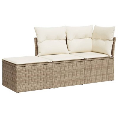 vidaXL Patio Sofa Set with Cushions Outdoor Furniture 3 Piece Poly Rattan - Beige and Cream