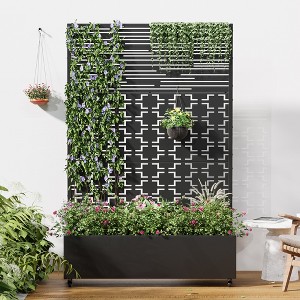 Wooakway 72"H Metal Planter Box with Trellis Raised Garden Bed with Arbor Privacy Screen with Wheels - 1 of 4