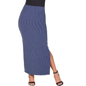 24seven Comfort Apparel Ribbed Knit Side Slit Elastic Waist Maxi Skirt - 1 of 4