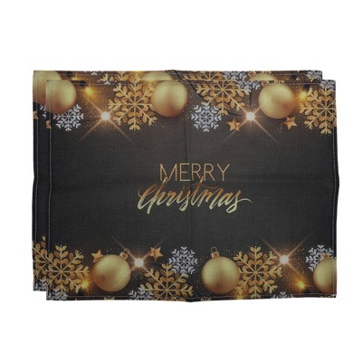 Unique Bargains Christmas Place Mats Linen Black Gold Tone 13"x17.7" 2 Pcs